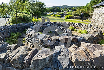 Stone circle spiral in public park in Broadford on Isle of Skye Stock Photo