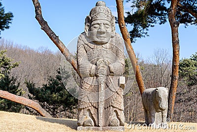 Stone civil official at the Korean royal tomb Stock Photo