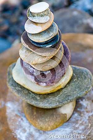 Stone Collection Stack Together in River Beach Stock Photo