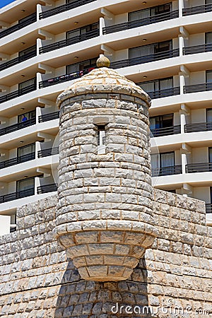 Stone corner turret, Vilamoura. Editorial Stock Photo
