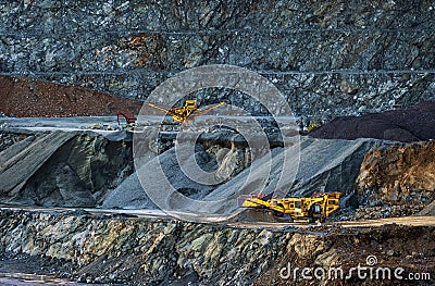 Stone crusher machines in diabase quarry Stock Photo