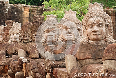 Demons of the causeway, Angkor Thom, Cambodia Stock Photo