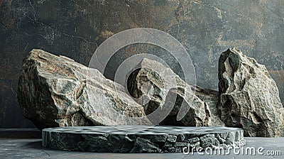 stone display set, 3d podium rock background nature for adsvertisement Stock Photo