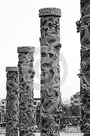 Stone dragon pillars Stock Photo