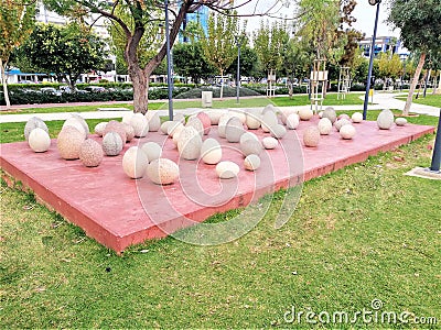 Stone eggs in a park Editorial Stock Photo