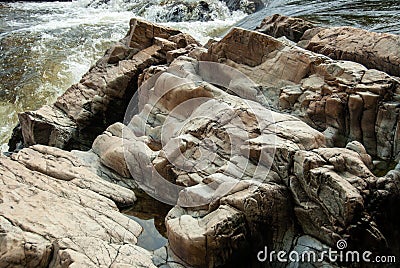 Stone eroded by waterfalls. Stock Photo