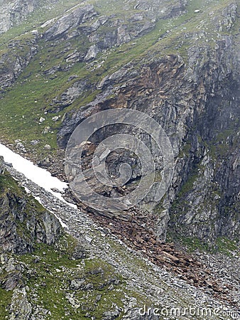 Stone fall at Berlin high path, Zillertal Alps in Tyrol, Austria Stock Photo