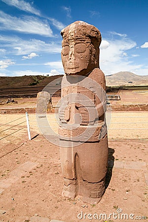 Stone figure in Tiwanaku Tiahuanaco, Bolivia Stock Photo