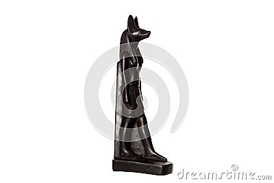 stone figurine of egyptian god Anubis with jackal head isolated on white background. side view Stock Photo