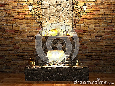 Stone fireplace Stock Photo