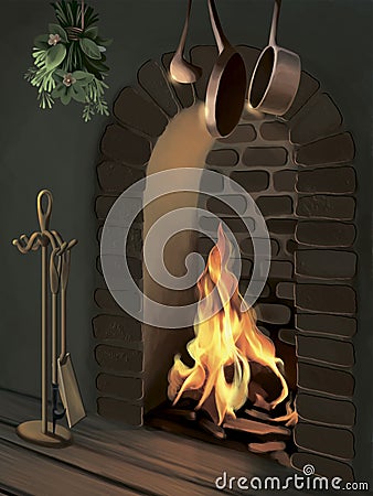 Stone fireplace in the wall. Stock Photo