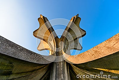 The Stone Flower memorial monument to the victims of Ustasha during World War II in Jasenovac, Croatia. Editorial Stock Photo