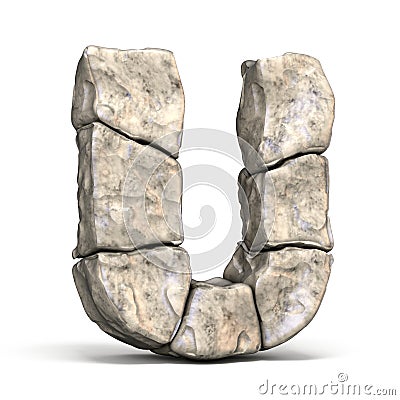 Stone font letter U 3D Cartoon Illustration