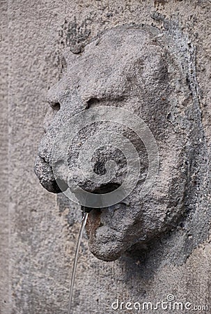 Stone fountain lion head sculpture Stock Photo