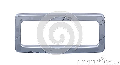 Stone frame for gui design. Metal rough element for game ui. Slider, button, key with old cracked texture, rectangle Vector Illustration
