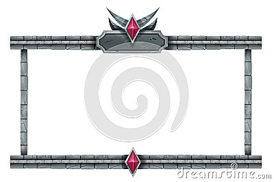 Stone game frame, vector UI medieval rock panel, RPG fantasy menu design element isolated on white. Vector Illustration