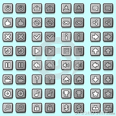 Stone game icons buttons, icons, interface Vector Illustration