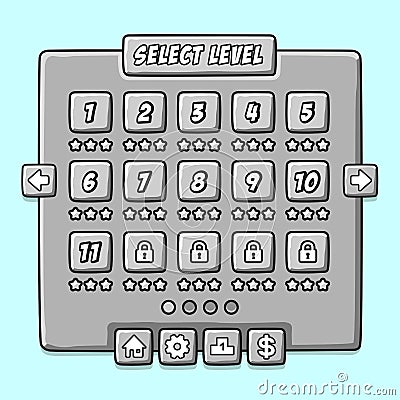 Stone game menu level interface ui panels Vector Illustration