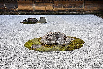 Stone Garden at Ryoanji Temple in Kyoto Japan Stock Photo