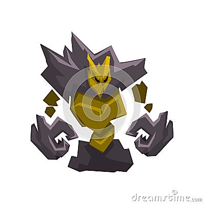 Stone Golem Monster, Fantasy Mystic Creature Cartoon Character Vector Illustration Vector Illustration