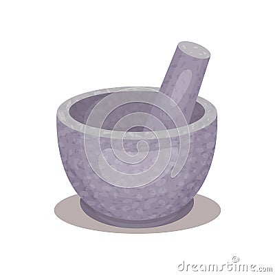 Stone or granite pestle and mortar. Tool for mixing herbs and oils. Items used in magic ritual. Divination theme. Flat Vector Illustration