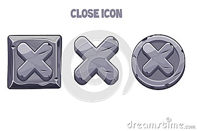 Stone gray buttons or icons close for menu. Vector Illustration