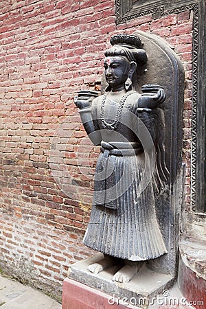 Stone Guardian, Royal Palace of Bhaktapur, Nepal Stock Photo