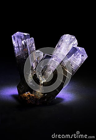 stone gypsum crystals on black background macro shooting of natural mineral from geological collection Stock Photo