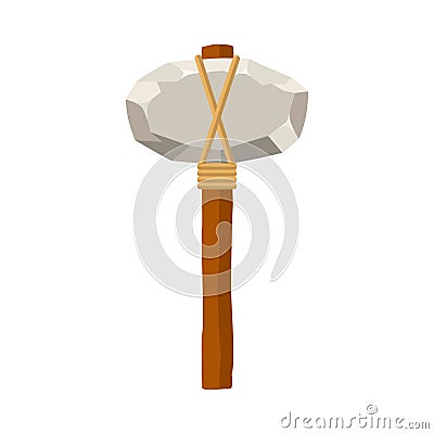 Stone hammer or axe isolated on white background. Ancient tool and weapon in flat style. Vector Illustration