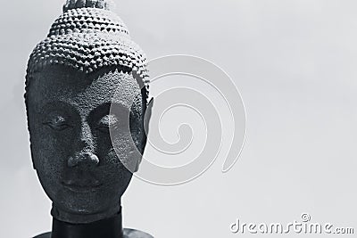 Stone hand craft buddha head antique art in Thailand Stock Photo
