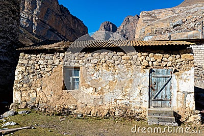 Stone house in old abandoned balkar village in North Caucasus Stock Photo