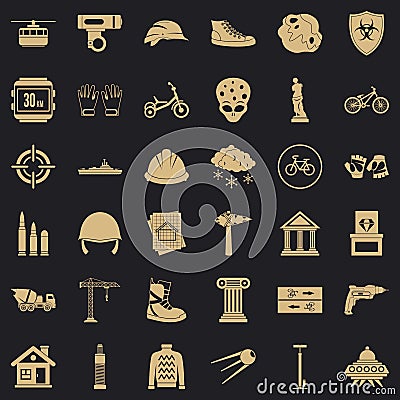 Stone icons set, simple style Vector Illustration