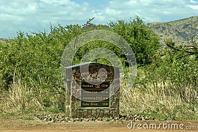 A stone indicative signboard in Pilanesberg National Park Stock Photo