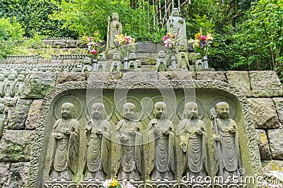 Stone Jizo Bodhisattva statues in Kamakura, Japan Stock Photo