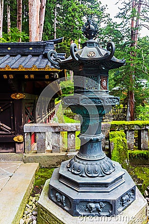 Stone lanterns in Taiyuin Temple in Nikko, Japan. Stock Photo