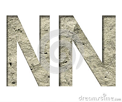 Stone letter N cut out of white paper on the background of the texture of natural stone close-up, decorative font Stock Photo
