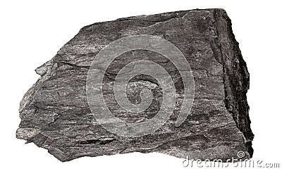 Stone from limestone and shale isolated on white background. Flat stone shale closeup top view. Stock Photo