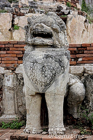 Stone Lion, Ayutthaya, Thailand Stock Photo
