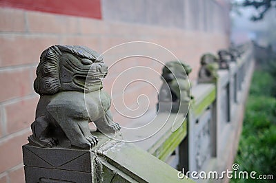 Stone lion balustrade,China Stock Photo