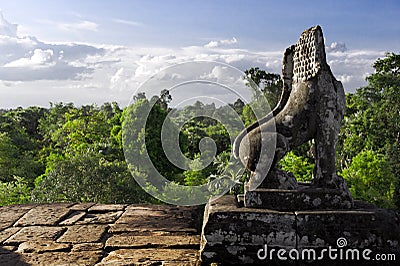 Stone Lion Guardian at Pre Rup Stock Photo