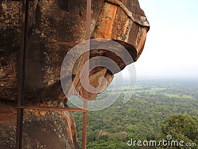 Stone lion paw and other elements on top of lion rock, Sigiriya, Sri Lanka, UNESCO world heritage Site Stock Photo