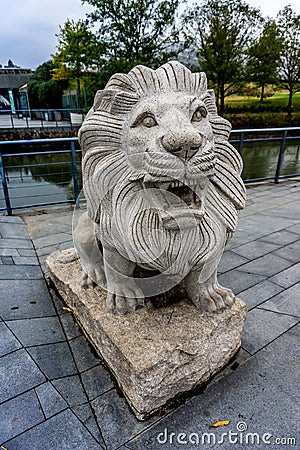 Stone Lion Sculpture Stock Photo