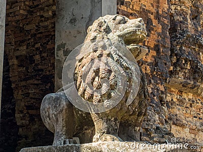 Stone lion - Sambor Prei Kuk Stock Photo