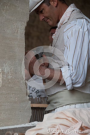 Stone mason dressed up for heritage day,France Editorial Stock Photo