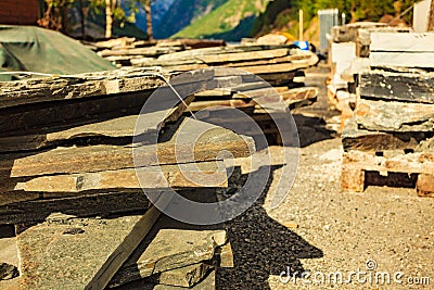 Stone masonry material on construction site Stock Photo