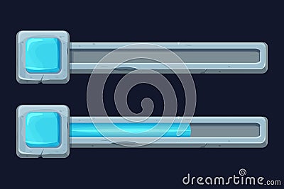 Stone menu bar, progress process scale for level interface in cartoon style isolated. Game asset, set template Vector Illustration