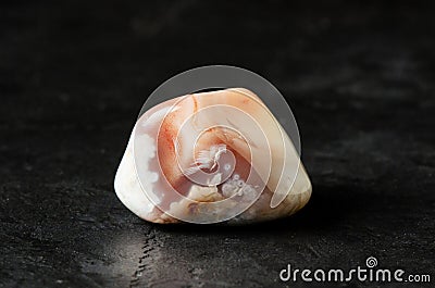 The stone is a mineral on a black concrete background. The concept of using minerals and crystals in astrology and Stock Photo