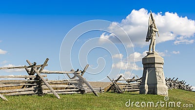 A statue of a civil war solder marks the location of Antietam National Battlefield in Sharpsburg, Maryland, USA. Editorial Stock Photo