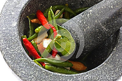 Stone mortar and pestle Stock Photo