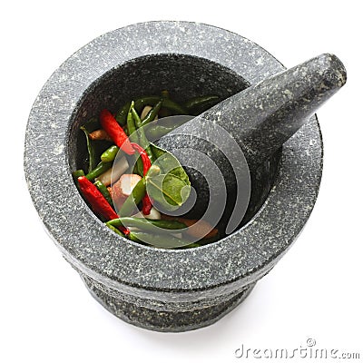 Stone mortar and pestle Stock Photo